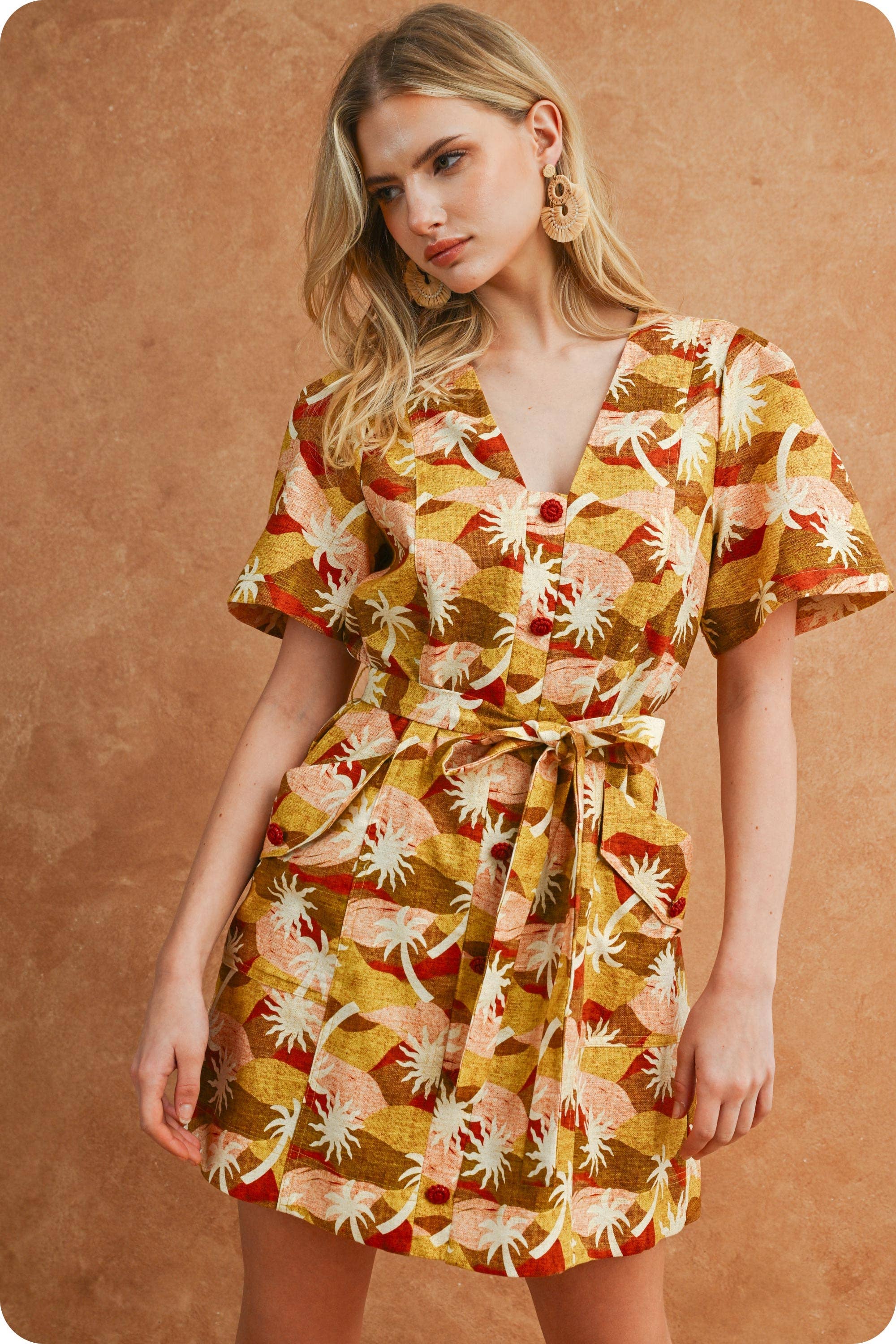 Sunburst Belted Mini Dress