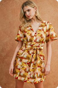 Sunburst Belted Mini Dress - Multi-Hand In Pocket