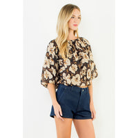 THML Lennon Top - Brown Multi-Hand In Pocket