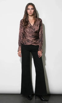 Greylin Uma Wrap Front Blouse Top - Brown Multi-Hand In Pocket