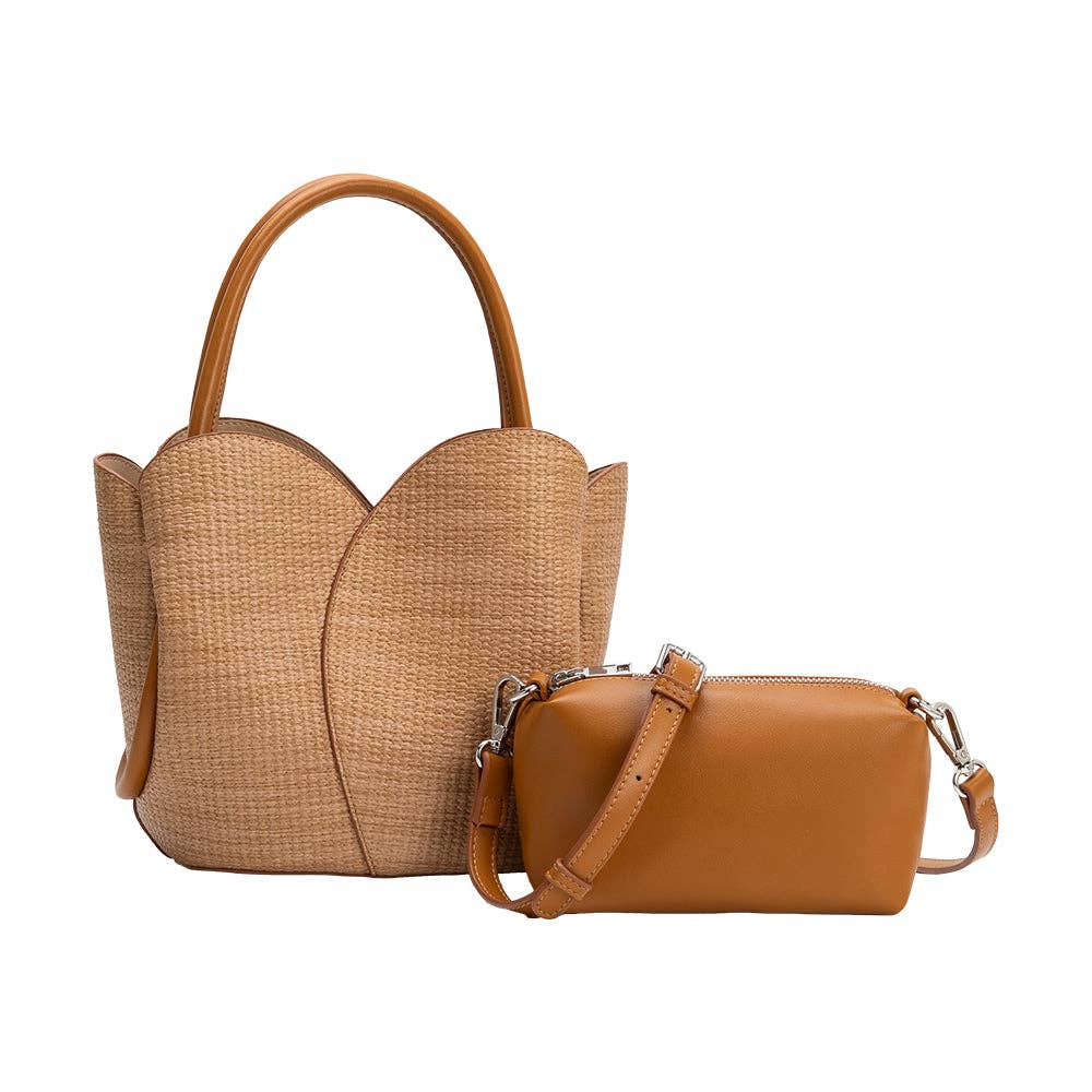 Melie Bianco Tulip Tote - Raffia Embossed-Hand In Pocket