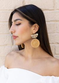 Layne Wedge Rattan Earrings-Hand In Pocket