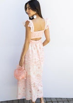 Balboa Embroidered Eyelet Flutter Sleeve Midi Dress-Lt Pink-Hand In Pocket