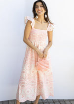 Balboa Embroidered Eyelet Flutter Sleeve Midi Dress-Lt Pink-Hand In Pocket