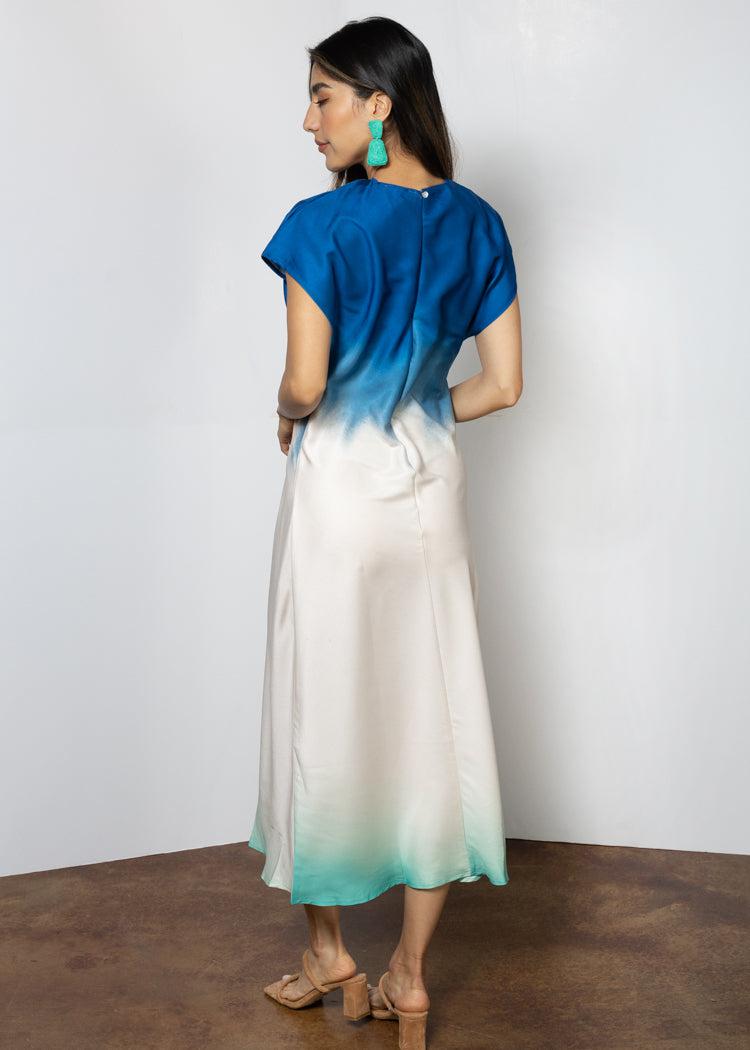 Isla Short Sleeve Ombre Dress-Blue-Hand In Pocket