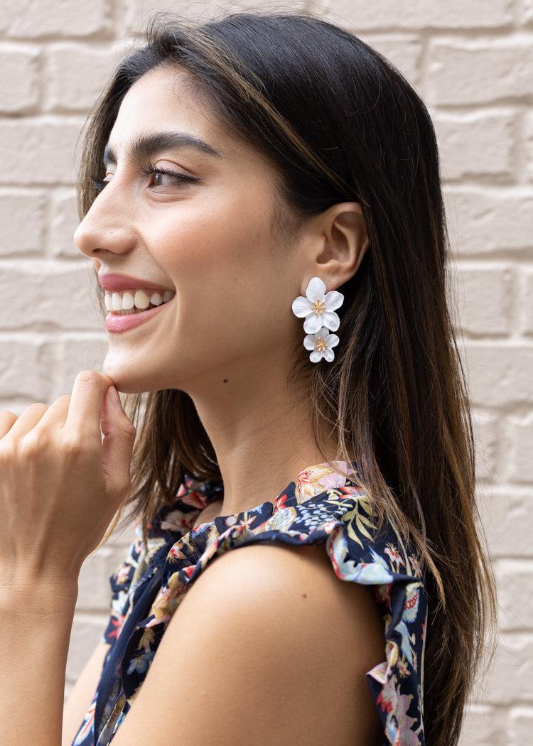 Luna Flower Earring-White-Hand In Pocket