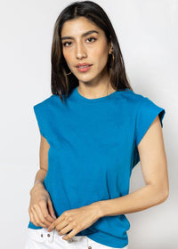 Michael Stars Joey Power Shoulder Tee - Pacific ***FINAL SALE***-Hand In Pocket