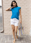 Michael Stars Joey Power Shoulder Tee - Pacific ***FINAL SALE***-Hand In Pocket