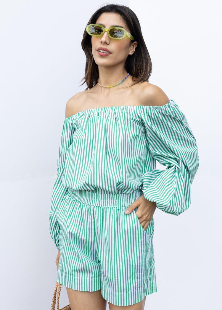 Louie Stripe Shorts-Hand In Pocket