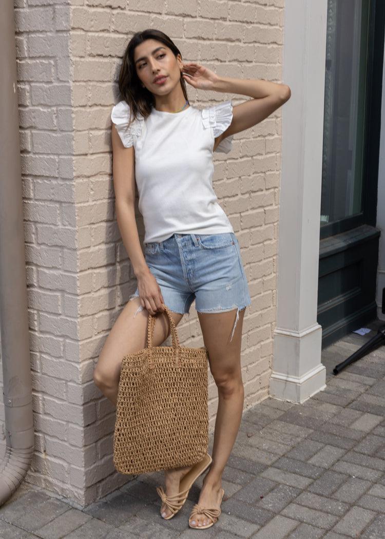 Gillian Ruffle Knit Top-White-Hand In Pocket