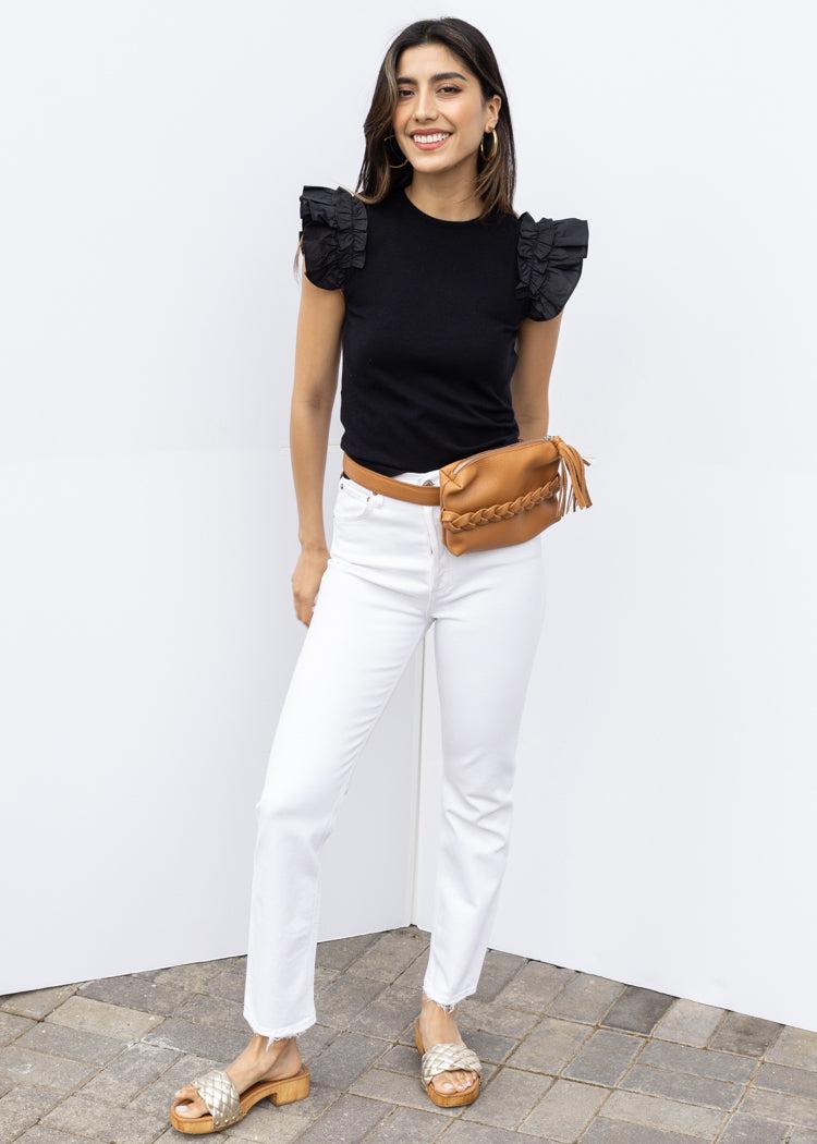 Gillian Ruffle Knit Top-Black-Hand In Pocket