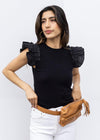 Gillian Ruffle Knit Top-Black-Hand In Pocket