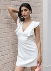 French Connection Whisper Ruffle V Neck Dress-Hand In Pocket