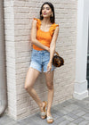 Rallie Organic Frill Sleeve Tank - Orange-Hand In Pocket