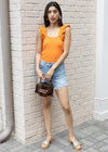 Rallie Organic Frill Sleeve Tank - Orange-Hand In Pocket