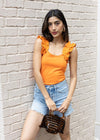 Rallie Organic Frill Sleeve Tank - Orange-Hand In Pocket