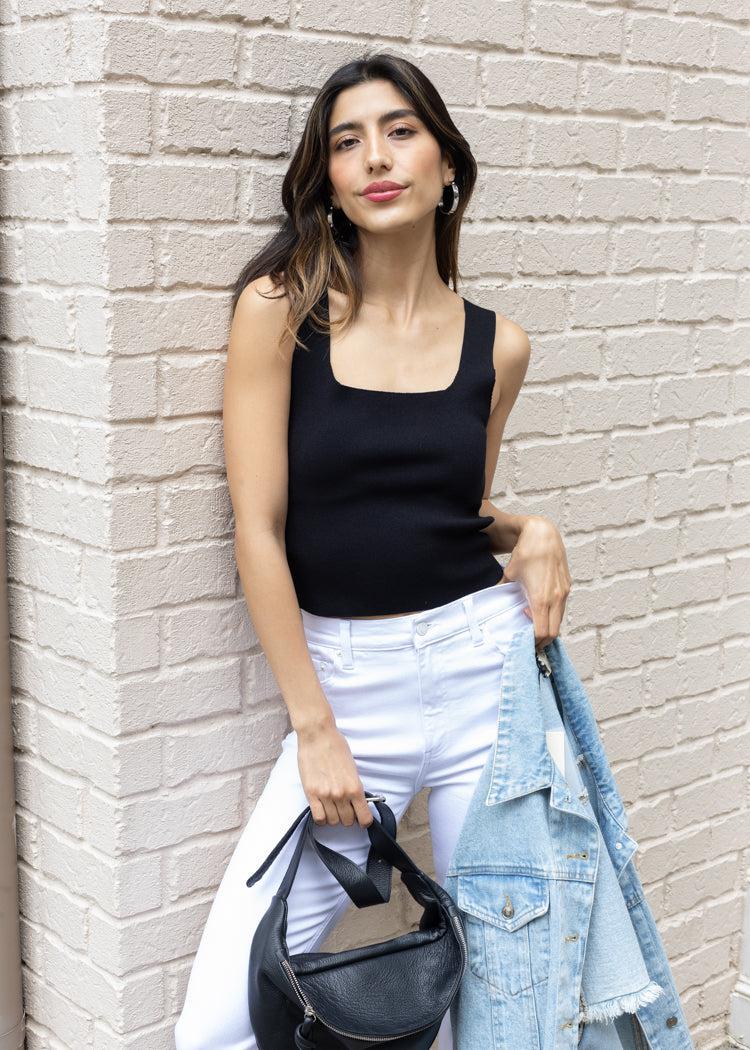525 America Eva Square Neck Tank-Black ***FINAL SALE***-Hand In Pocket