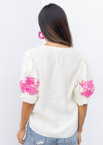 THML Cassandra Smocked Embroidered Top - Cream-Hand In Pocket