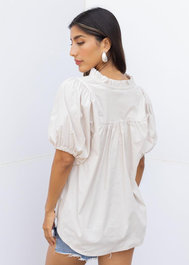 Nazim Puff Sleeve Top-Hand In Pocket