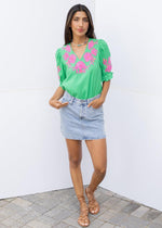 THML Cassandra Smocked Embroidered Top - Green-Hand In Pocket