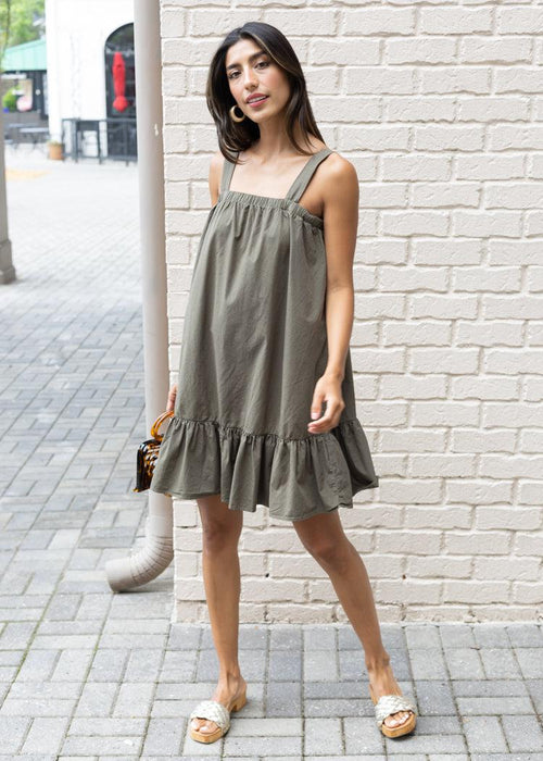 Bobi Square Neck Short Dress-Troop-Hand In Pocket
