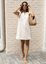 THML Winona Flutter Sleeve Dress-Cream-Hand In Pocket