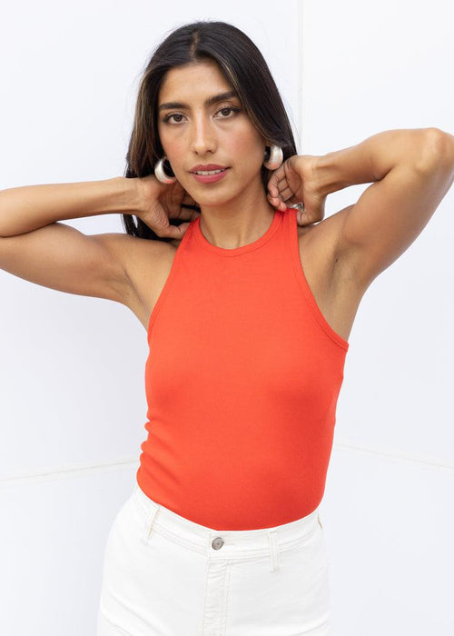 Michael Stars Pina Crop Tank-Pomodoro-Hand In Pocket