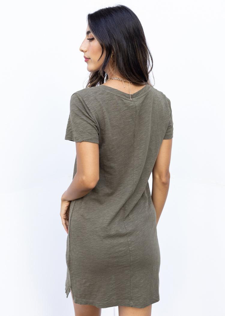Bobi V-Neck T-Shirt Dress-Troop ***FINAL SALE***-Hand In Pocket