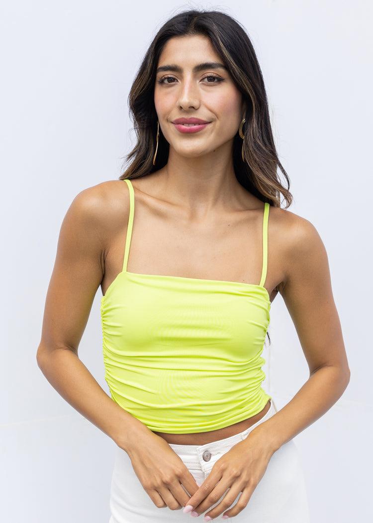 RD Style Riyan Ruched Tank - Sunny Lime ***FINAL SALE***-Hand In Pocket