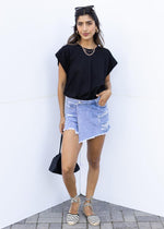 Acey Power Shoulder Tee- Black-Hand In Pocket