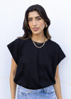 Acey Power Shoulder Tee- Black-Hand In Pocket