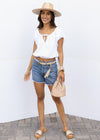Bobi Boat Neck Front Shirred Top-White***FINAL SALE***-Hand In Pocket