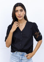 Sanctuary Puff Sleeve Button Front Top-Hand In Pocket
