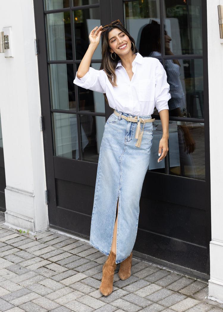Blank NYC In My Mind Denim Skirt-Hand In Pocket