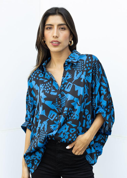 Willow Printed Button Down Top-Hand In Pocket