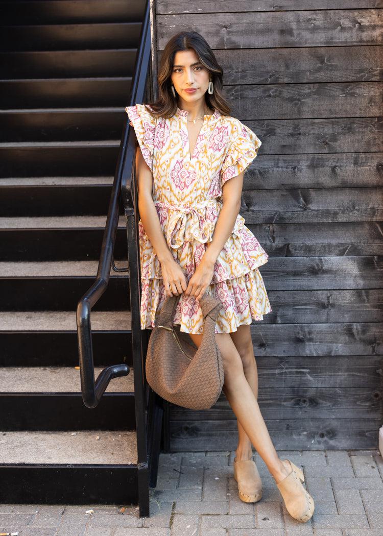 Elan Gracie Ruffle Sleeve Dress-Hand In Pocket