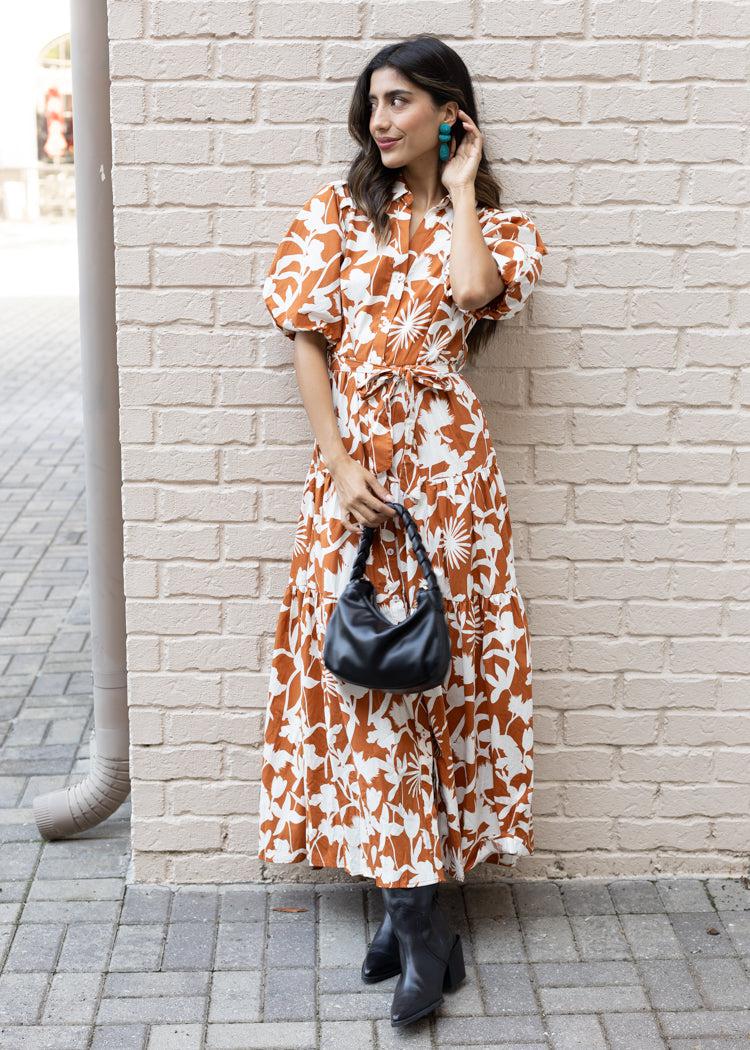 Elie Button Down Puff Sleeve Poplin Dress-Taupe-Hand In Pocket