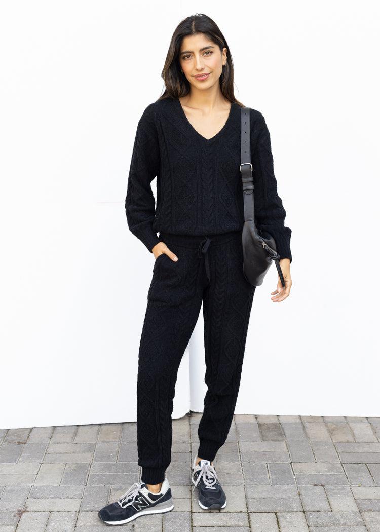 Flora Pant Cable Lounge - Black-Hand In Pocket
