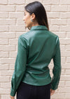 Asheville Leather Button Up Long Sleeve Top-Hand In Pocket