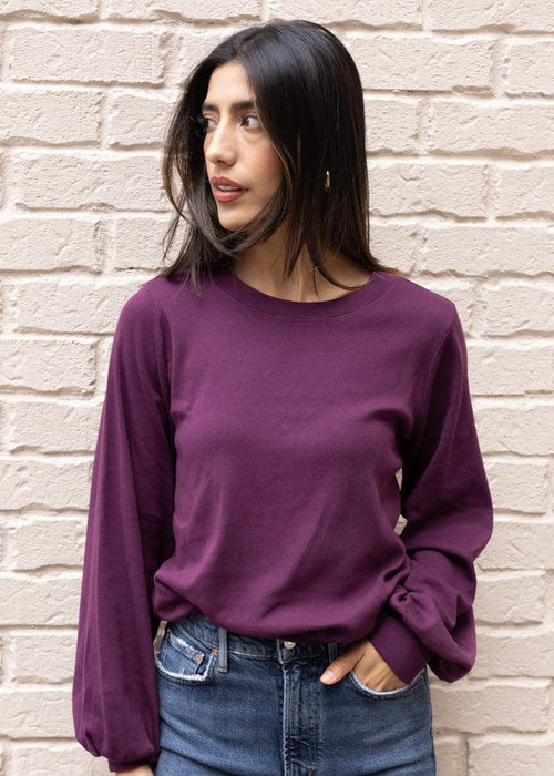 Mac Puff Sleeve Crew Neck - Plum ***FINAL SALE***-Hand In Pocket