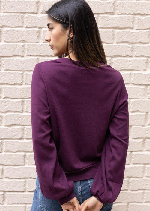 Mac Puff Sleeve Crew Neck - Plum ***FINAL SALE***-Hand In Pocket