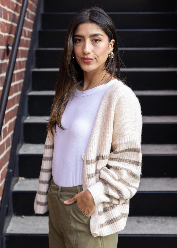 Haven Cardigan - Tan-Hand In Pocket