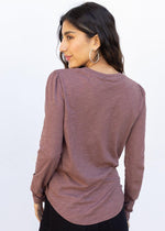 Bobi Shirred Crewneck Tee - Chicory-Hand In Pocket