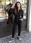 Bobi Smocked Waist Jumpsuit -Black-Hand In Pocket