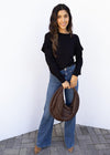 Bobi Ruffle Sleeved Crew Neck Top - Black-Hand In Pocket