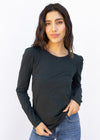 Bobi Shirred Crewneck Tee - Forest ***FINAL SALE***-Hand In Pocket