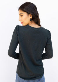 Bobi Shirred Crewneck Tee - Forest ***FINAL SALE***-Hand In Pocket