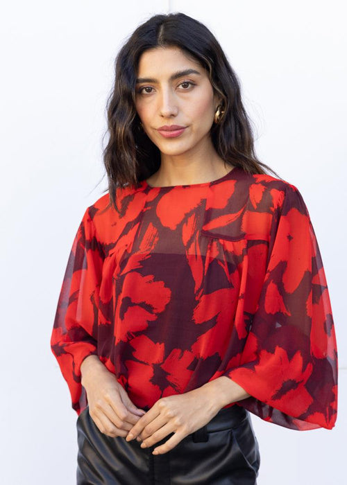 Ruffle Moment Blouse - Brushed Floral-Hand In Pocket