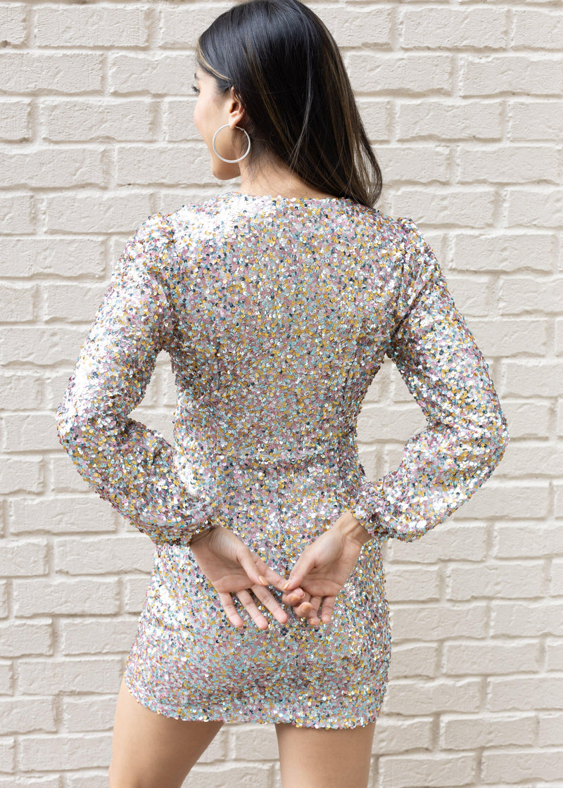Adelyn Rae Randa Sequin Mini Dress-Hand In Pocket