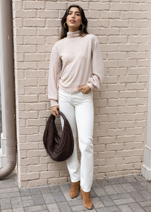 Sanctuary Ruched Sleeve Turtleneck Top - Toasted Marshmallow *** FINAL SALE ***-Hand In Pocket